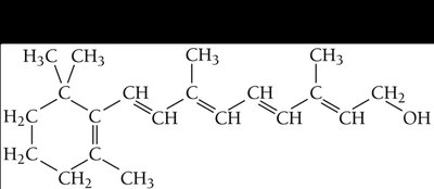 Structure of vitamin A (fat soluble)