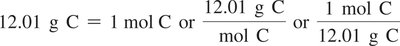 Molar mass conversion for carbon