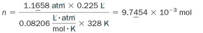 Calculation of moles using ideal gas law