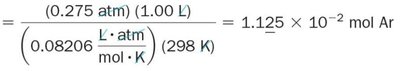 Calculation of moles of argon using ideal gas law