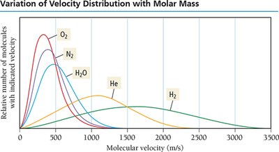 Variation of velocity distribution with molar mass
