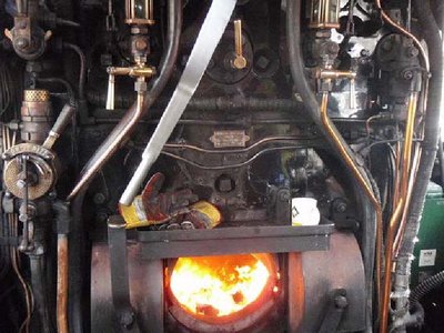 Firebox and valves on a steam locomotive