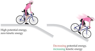 Cyclist converting potential energy to kinetic energy