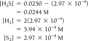 Calculated equilibrium concentrations for H2S, H2, and S2