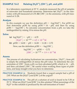 Example calculation relating pH, pOH, and ion concentrations