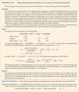 Example calculation of percent ionization as a function of concentration