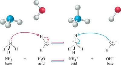 Molecular and electron structure of ammonia and water reaction
