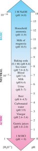 pH scale with common substances