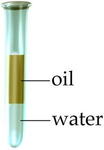 Test tube showing immiscible liquids: oil and water