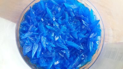 Bright blue copper(II) sulfate crystals