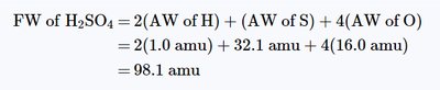 Formula weight calculation for H2SO4