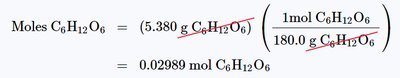 Calculation of moles of glucose from mass