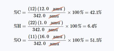 Percentage composition calculation for sucrose
