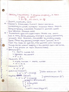 Handwritten chemistry notes on Dalton's atomic theory, atomic structure, ions, and nomenclature