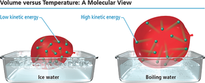 Molecular view: volume vs temperature (balloon in ice and boiling water)