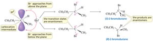 Nucleophilic attack from either side forms racemic mixture