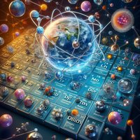 Artistic representation of the periodic table with atoms and isotopes