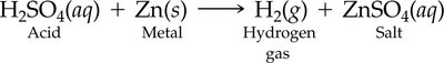 Equation: H2SO4 + Zn → H2 + ZnSO4