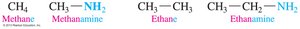 Methane, methanamine, ethane, ethanamine structures