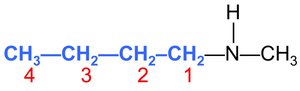 Numbering the carbon chain in N-methyl-1-butanamine