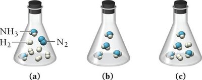 Possible outcomes after reaction: NH3, H2, N2 in flasks