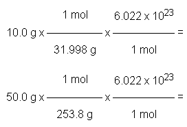 Mole and molecule calculations for O2 and I2