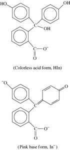 Phenolphthalein structure in acid and base forms