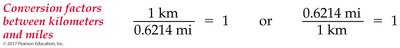 Conversion factors between kilometers and miles