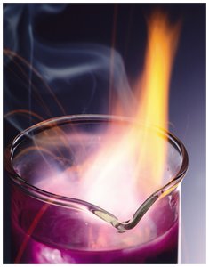 Beaker with flame illustrating chemical change