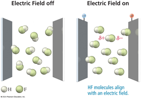 HF molecules align with an electric field