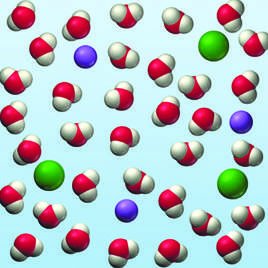 Molecular model of seawater: water molecules, sodium and chloride ions
