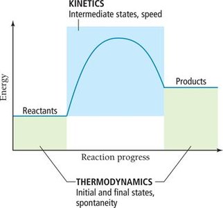 Energy diagram showing difference between kinetics and thermodynamics