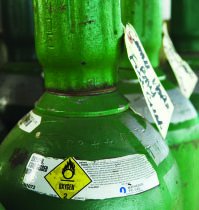 Oxygen gas cylinders, representing oxygen in its standard state