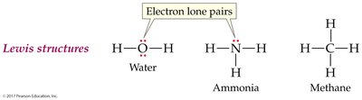 Lewis structures for water, ammonia, and methane