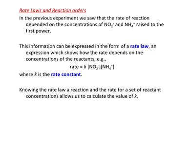 Explanation of reaction order and important note