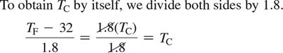 Equation rearrangement for temperature conversion