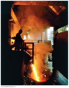 Molten metal glowing due to high temperature