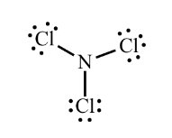 Lewis structure for NCl3 with lone pairs on Cl