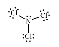 Lewis structure for NCl3 with lone pairs on N and Cl