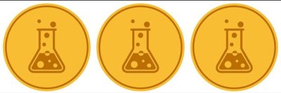 Three chemistry tokens (beaker icons)