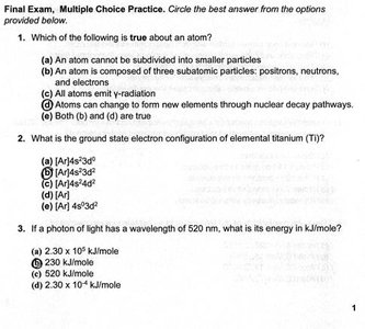 General Chemistry Final Exam Practice Key page 1