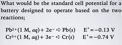 Standard reduction potential conditions