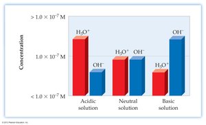 Concentration bar graph for acidic, neutral, and basic solutions