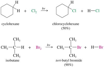 Chlorination of cyclohexane and bromination of isobutane