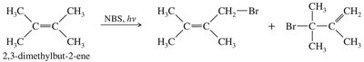 Allylic bromination of 2,3-dimethylbut-2-ene with NBS
