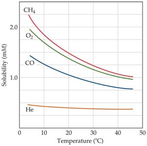 Solubility of gases vs temperature