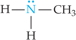 Structure of methylamine, showing the lone pair on nitrogen