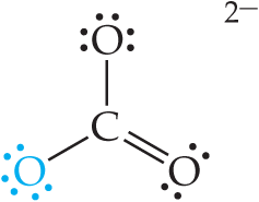 Structure of carbonate ion, showing the lone pairs on oxygen
