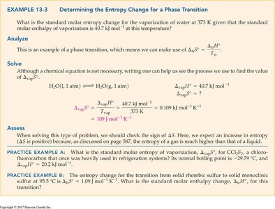 Worked example: entropy change for vaporization