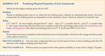 Example comparing melting points of KI and CaO
